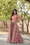 Beige Faux Georgette Stitched Lehenga Set with Shrug