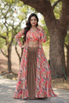 Beige Faux Georgette Stitched Lehenga Set with Shrug