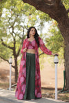 Green Faux Georgette Stitched Lehenga Set with Shrug