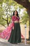 Green Faux Georgette Stitched Lehenga Set with Shrug