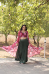 Green Faux Georgette Stitched Lehenga Set with Shrug