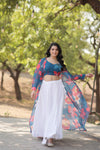 White Faux Georgette Stitched Lehenga Set with Shrug