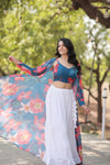 White Faux Georgette Stitched Lehenga Set with Shrug