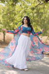 White Faux Georgette Stitched Lehenga Set with Shrug