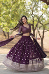 Wine Faux Blooming Lehenga in Heavy Sequins & Embroidery Work WithBlouse and Dupatta