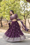 Wine Faux Blooming Lehenga in Heavy Sequins & Embroidery Work WithBlouse and Dupatta