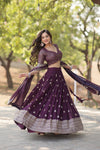 Wine Faux Blooming Lehenga in Heavy Sequins & Embroidery Work WithBlouse and Dupatta