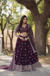 Wine Faux Blooming Lehenga in Heavy Sequins & Embroidery Work WithBlouse and Dupatta