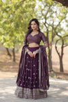 Wine Faux Blooming Lehenga in Heavy Sequins & Embroidery Work WithBlouse and Dupatta