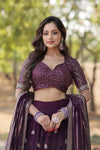 Wine Faux Blooming Lehenga in Heavy Sequins & Embroidery Work WithBlouse and Dupatta