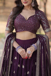 Wine Faux Blooming Lehenga in Heavy Sequins & Embroidery Work WithBlouse and Dupatta