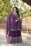 Dark Purple Faux Blooming Lehenga with Heavy Sequins & Embroidery with Blouse and Dupatta