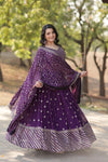 Dark Purple Faux Blooming Lehenga with Heavy Sequins & Embroidery with Blouse and Dupatta