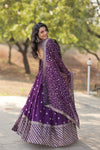 Dark Purple Faux Blooming Lehenga with Heavy Sequins & Embroidery with Blouse and Dupatta