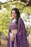 Dark Purple Faux Blooming Lehenga with Heavy Sequins & Embroidery with Blouse and Dupatta