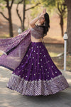 Dark Purple Faux Blooming Lehenga with Heavy Sequins & Embroidery with Blouse and Dupatta