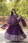 Dark Purple Faux Blooming Lehenga with Heavy Sequins & Embroidery with Blouse and Dupatta