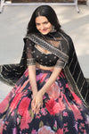 Faux Georgette Lehenga In Multi Flower Print Sequins 