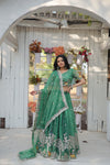 Green South Indian Style Lehenga Choli Set with Golden Sequins & Thread Embroidery