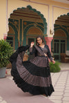 Navratri Special Black Rayon Stitched Lehenga withPrinted Blouse and Dupatta