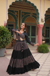 Navratri Special Black Rayon Stitched Lehenga withPrinted Blouse and Dupatta