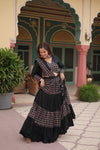 Navratri Special Black Rayon Stitched Lehenga withPrinted Blouse and Dupatta