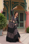 Navratri Special Black Rayon Stitched Lehenga withPrinted Blouse and Dupatta