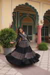 Navratri Special Black Rayon Stitched Lehenga withPrinted Blouse and Dupatta