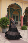 Navratri Special Black Rayon Stitched Lehenga withPrinted Blouse and Dupatta