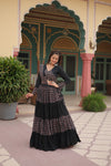 Navratri Special Black Rayon Stitched Lehenga withPrinted Blouse and Dupatta