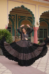 Navratri Special Black Rayon Stitched Lehenga withPrinted Blouse and Dupatta