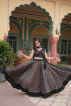 Black Rayon Printed Navratri Special Lehenga Choli Set with Gota Patti Lace