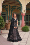 Black Rayon Printed Navratri Special Lehenga Choli Set with Gota Patti Lace