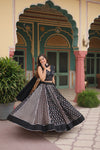 Black Rayon Printed Navratri Special Lehenga Choli Set with Gota Patti Lace