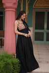 Black Rayon Designer Gown with embroidery and Lace for Navratri