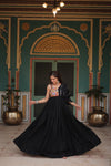 Black Rayon Designer Gown with embroidery and Lace for Navratri