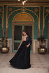 Black Rayon Designer Gown with embroidery and Lace for Navratri