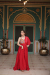 Maroon Rayon Designer Gown with embroidery andLace for Navratri