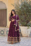 Readymade Faux Blooming Georgette Gown with Zari & Sequins Embroidery and With Dupatta